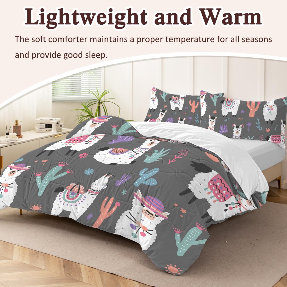 ARIGHTEX Llama Comforter Set (Twin) with 2 Pillow Shams - All Season Reversible Bedding Sets with 3D Cute Alpaca Design - Perfect for Kids Girls Boys College Dorm Room Guest Room