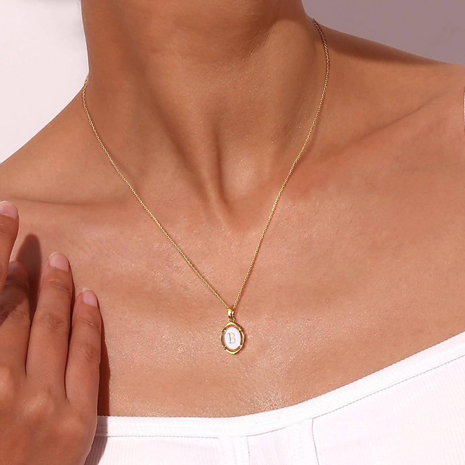 Krfy Initial Necklaces for Women - Dainty 14K Gold Plated Charm Necklaces Oval Letter White Enamel Personalized Name Necklaces for Women Trendy Necklace Jewelry - Image 4