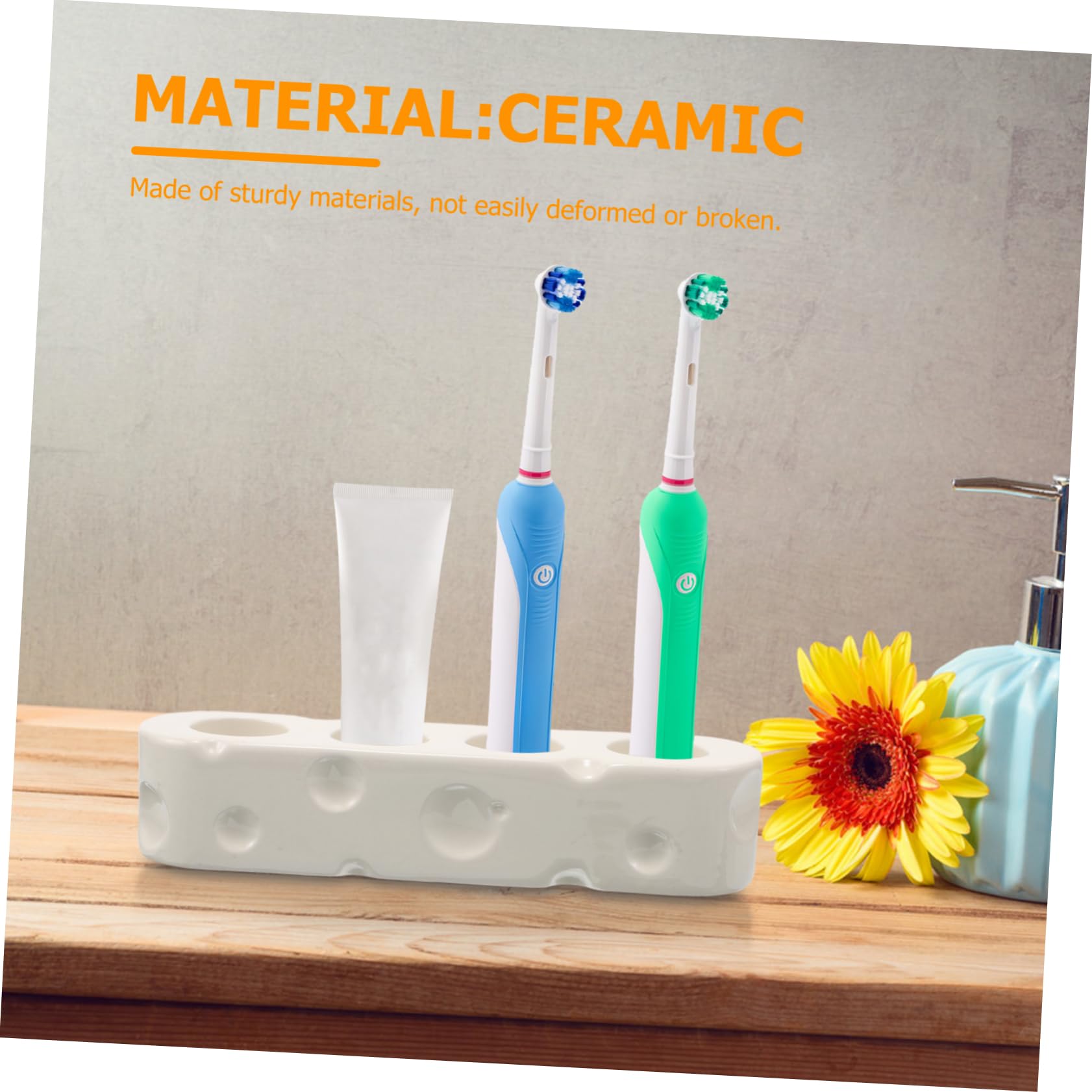 Porta Spazzolini in Ceramica Bianca Base da Appoggio | 4 Scomparti, Adatto a Bagno e Cucina, Supporto per Dentifricio e Pennelli, Stile Semplice ed Elegante