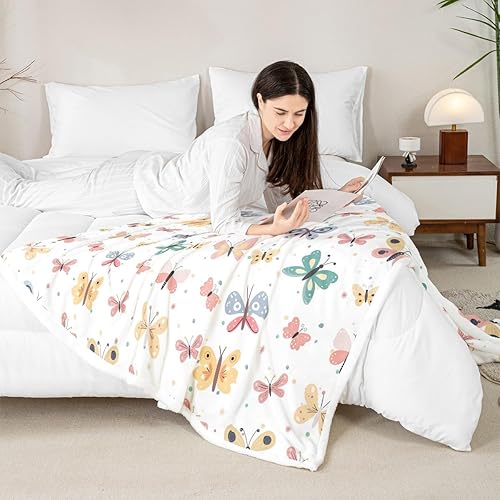 Miniatura 3 de Butterfly for Cute Flannel Blanket,Cartoon Butterflies Boys Girls Bedroom Living Room Soft Cozy Fleece,Exotic Style Farmhouse Blankets Decor for Bed