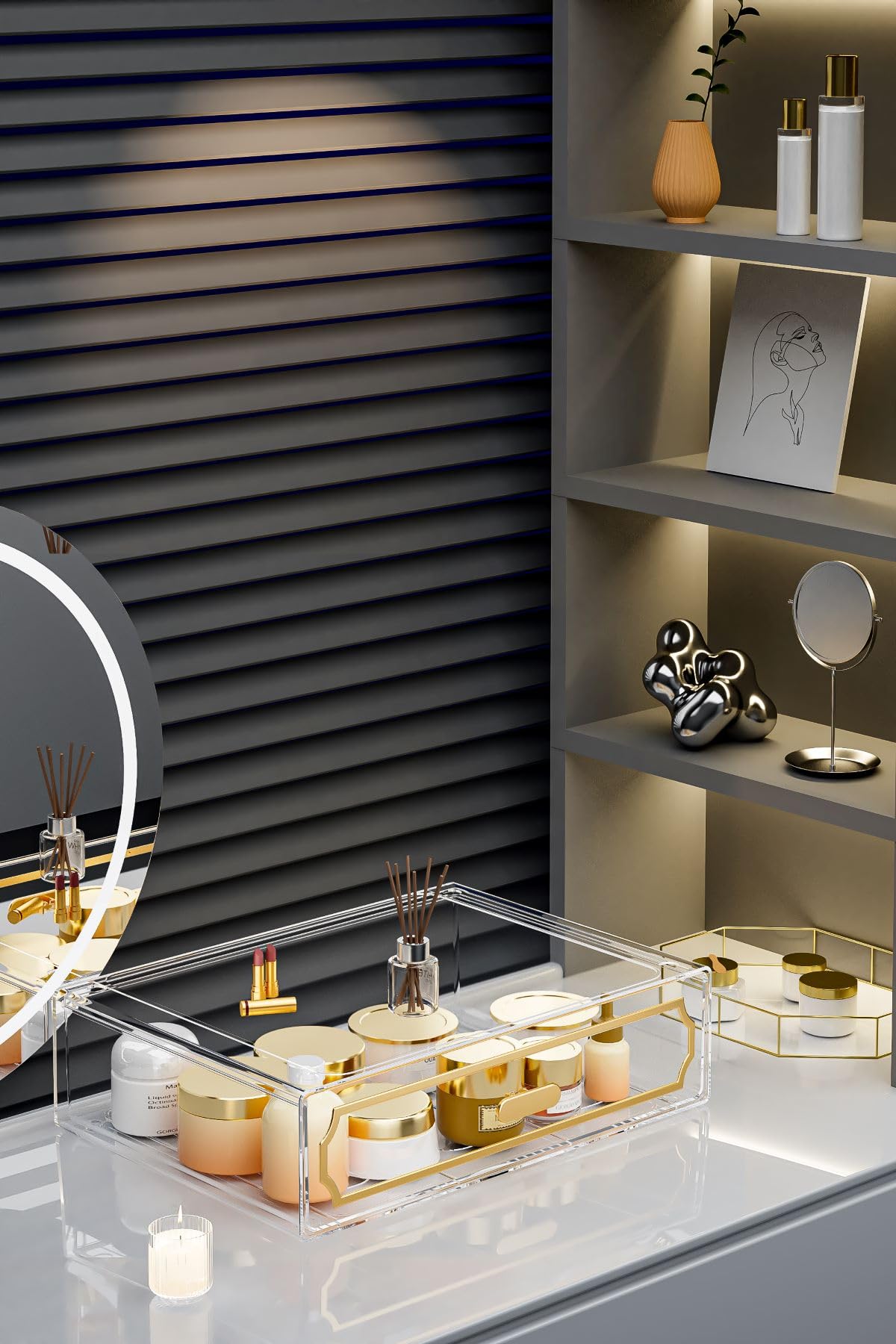 11" Stackable Drawers Bathroom Vanity Organzier ransparent White