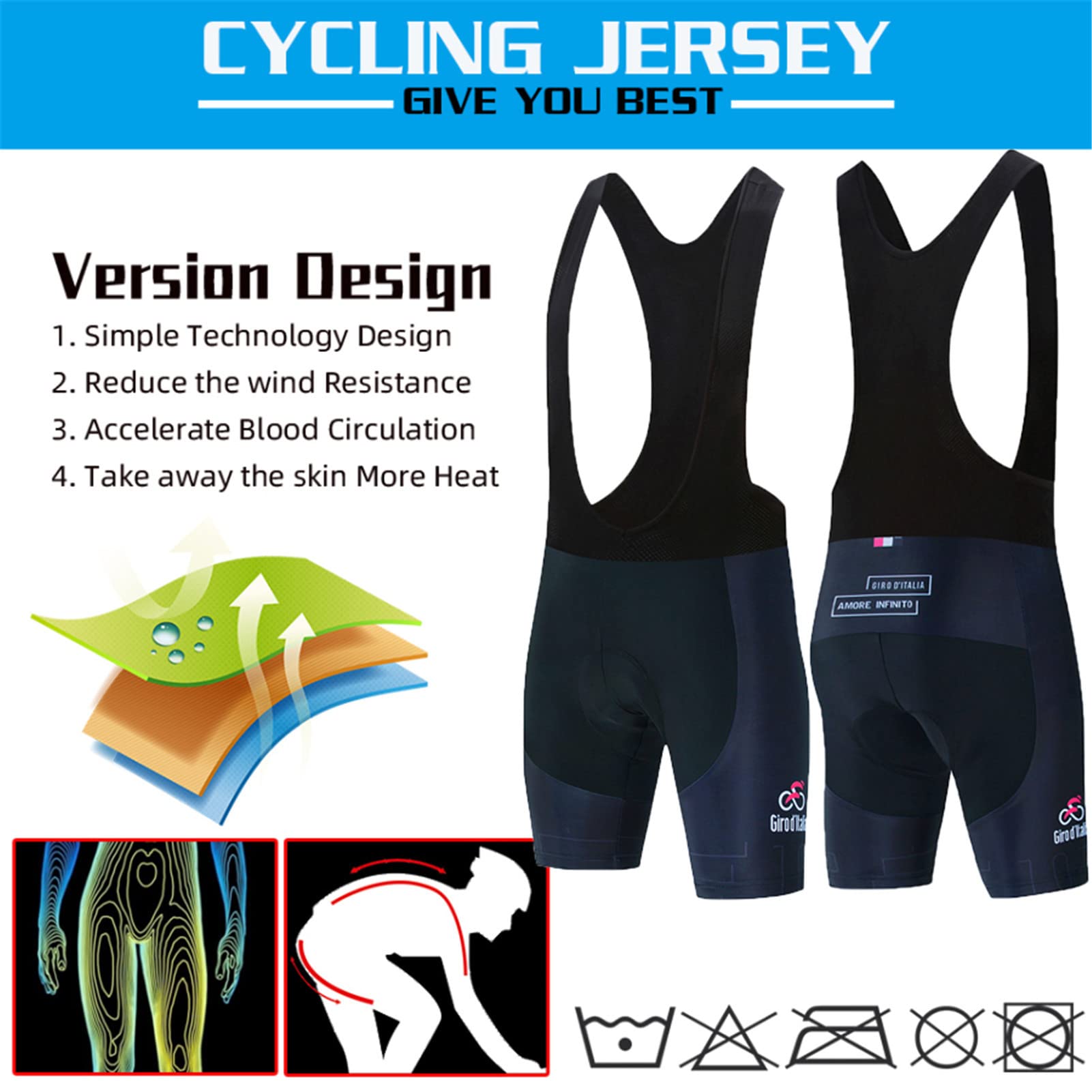 Abbigliamento Ciclismo da Uomo,Maglia Manica Corta+Pantaloncini+ Salopette Ciclismo Con Cuscinetto in gel 20D,Abbigliamento da Ciclismo Traspirante Elastico Set