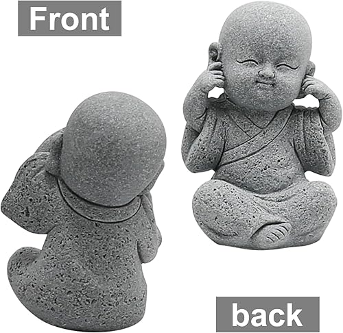Miniatura 3 de VIKKSAER Linda estatua de Buda bebé, esculturas sonrientes de piedra arenisca para el hogar, decoración de Feng Shui, figura de monjes, delicada