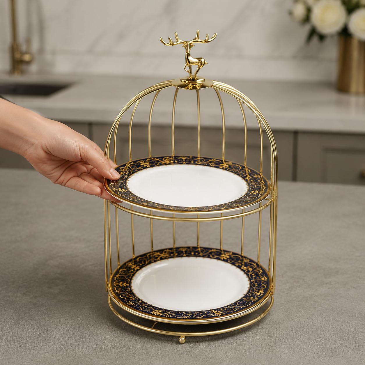 Soporte Tartas es Cámica, Dos Niveles con Dos Platos clásicos
