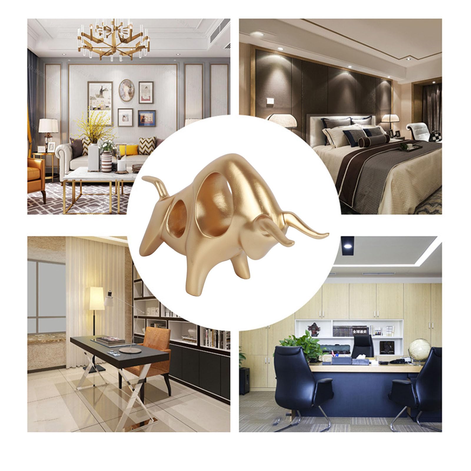 Gouden Stier Sculptuur Hars, Scandinavische Stijl Abstract Hol Lucky FengShui Head-up Stier Standbeeld Ambachten, Beeldje Decor Desktop Dierenornamenten