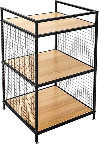 Miniatura 4 de Estantería de 3 estantes de almacenamiento estilo metal y madera, estantería de madera de 3 niveles, estantería de madera de 21.3 x 21.3 x 34.6