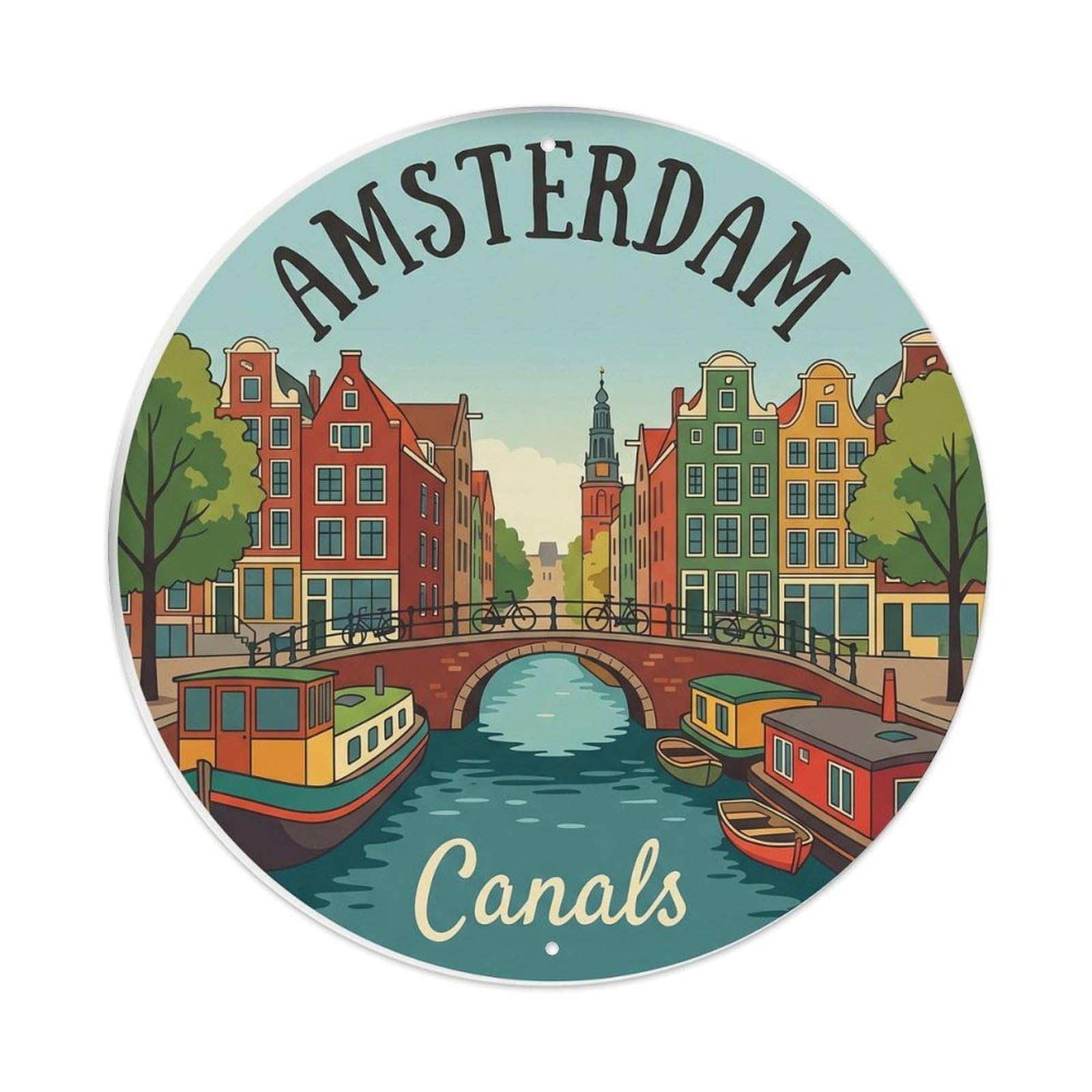 Fqnyr Style Vintage Travel Amsterdam Canal Europe Metal Tin Sign