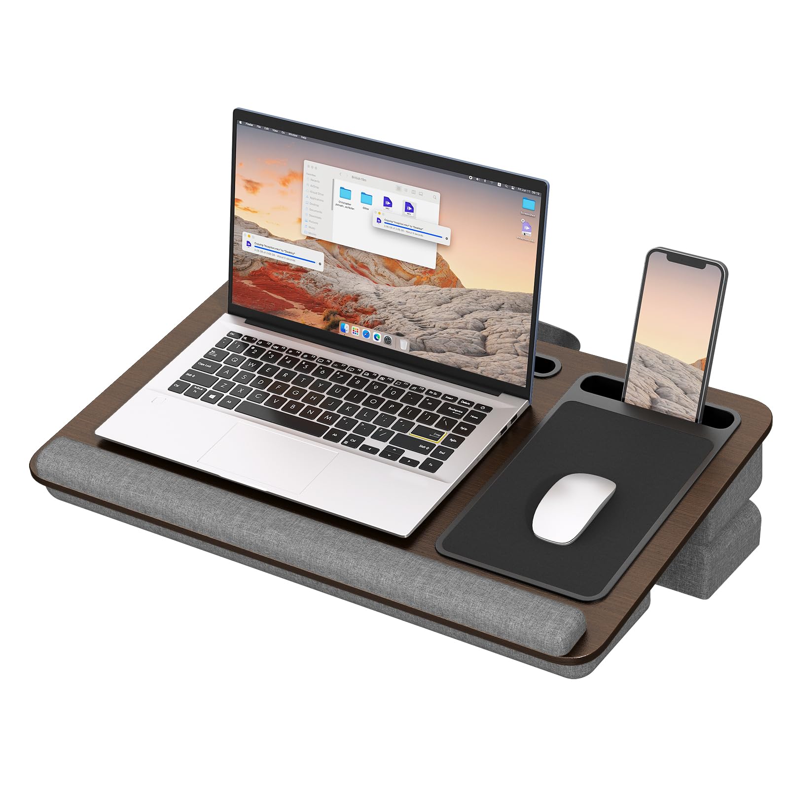 PUTORSEN Biurko na kolana do laptopów do 43.9 cm, przenośne, bardzo duże, z podkładkami dla myszy i nadgarstków