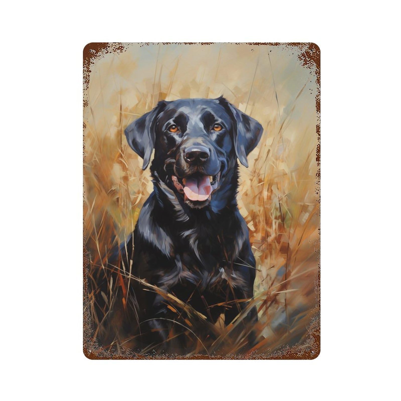 Vintage Rust Metal Sign Black Labrador Retrieve 15.7"x11.8", Decorative Metal Wall Art for Basement, Hobby Room And Garage Decor