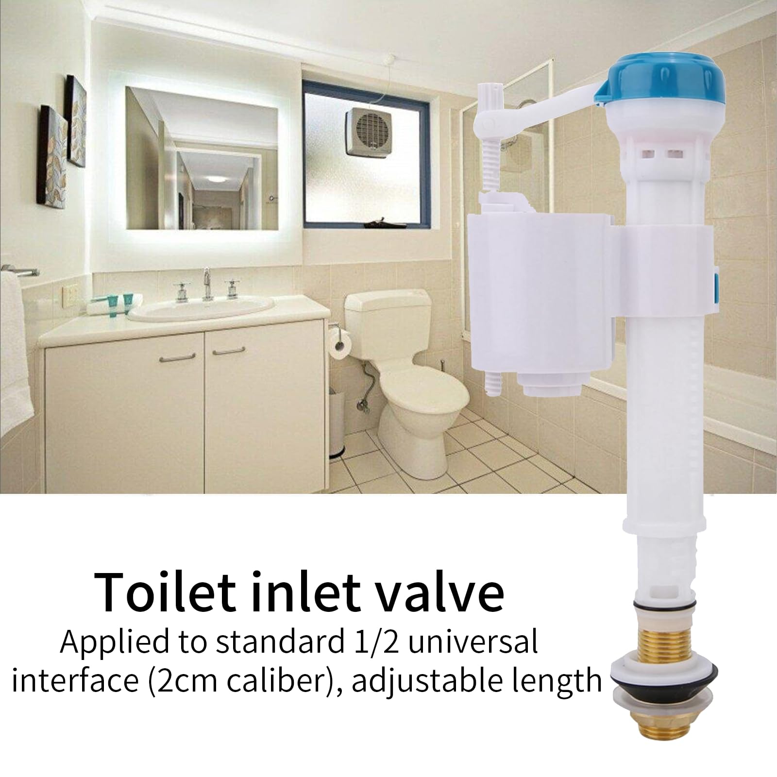 Boya Cisterna,Cisterna WC Universal,Cisterna Wc,Válvula De Flotador,Bolla Cisterna Wc, Válvula de llenado de cisterna de inodoro,ABS Válvula de llenado con Botón Pulsador(G1/2)