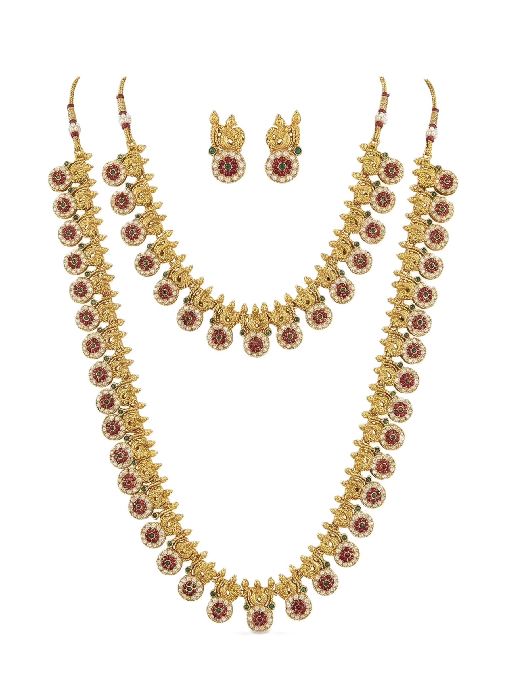 Traditional Gold Plated Choker Necklace Set with earring for Women | South Indian Laxmi devi Temple Jewelry Set| Artificial Ad Stone Indian Wedding & Bridal Fashion Jewellery Set | Guttapusalu Necklace Set with Murukku peacock Design-image-36