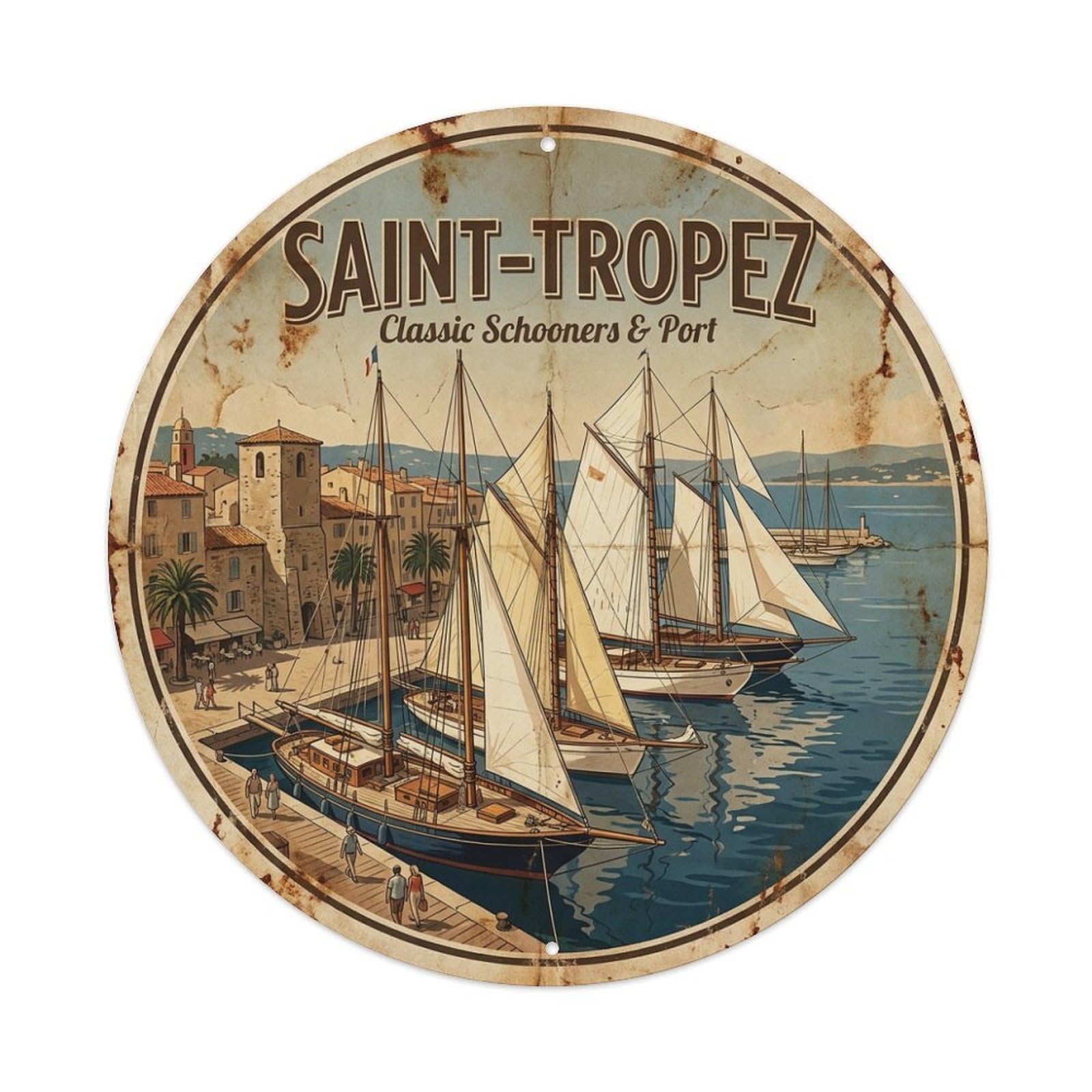 Classic Schooners Harbor Saint Tropez Riviera Travel Metal Tin Sign