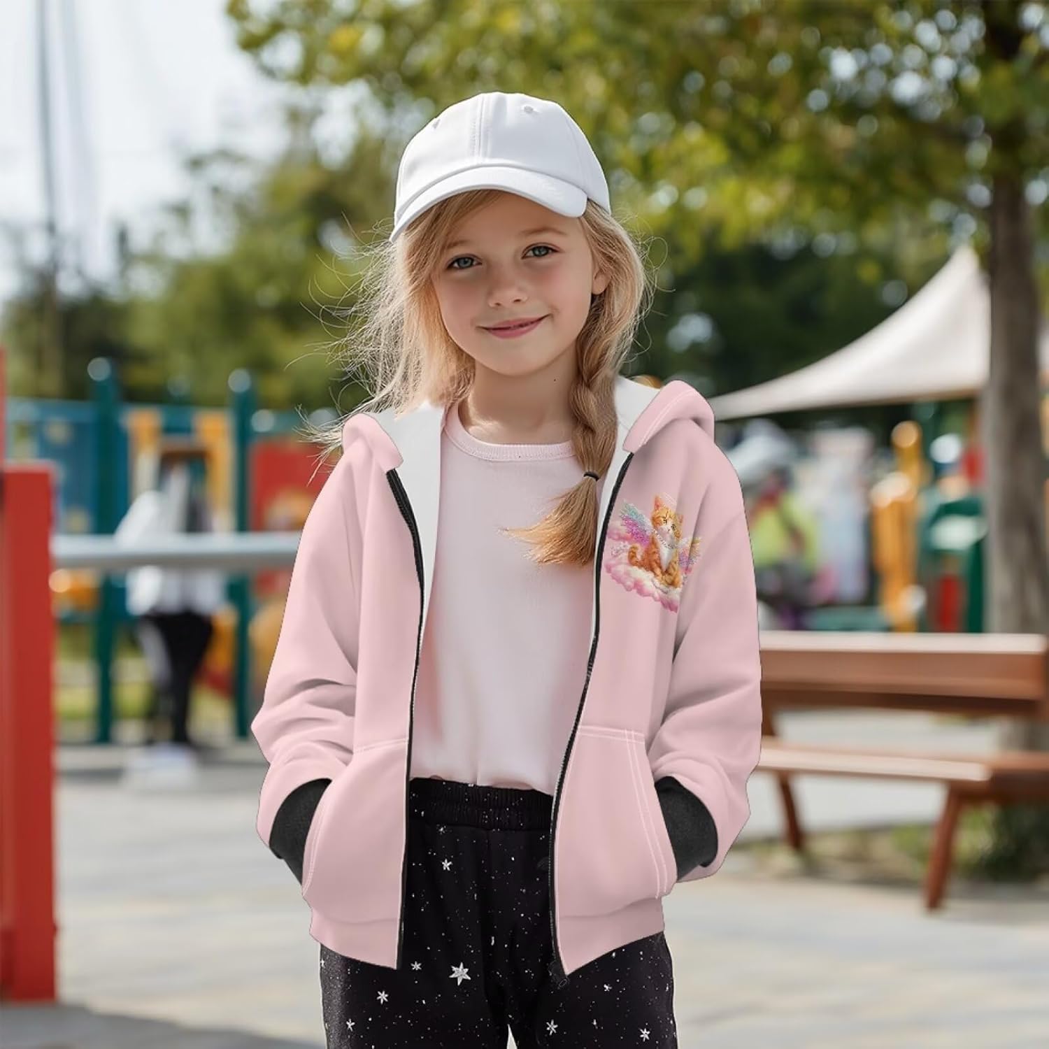 Cat Hooded Sweatshirt Winter Zip-Up Fleece Hoodie Sweatshirts Jackets with Pockets for Boys Girls