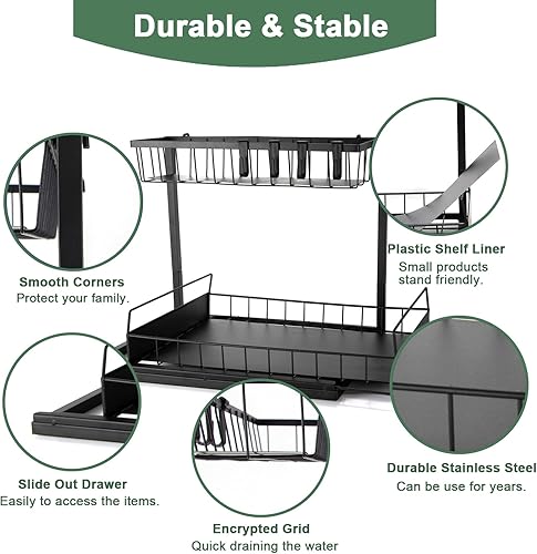 Miniatura 4 de Terfik - Organizadores y almacenamiento para debajo del fregadero, organizador de armario extraíble con cajón deslizante, organizador multiusos