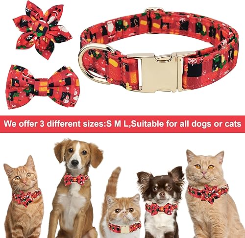 Miniatura 6 de Collar de Navidad para perro, lazo de flores, collar de perro con patrón de calcetín de Papá Noel, cómodo collar ajustable para cachorros con