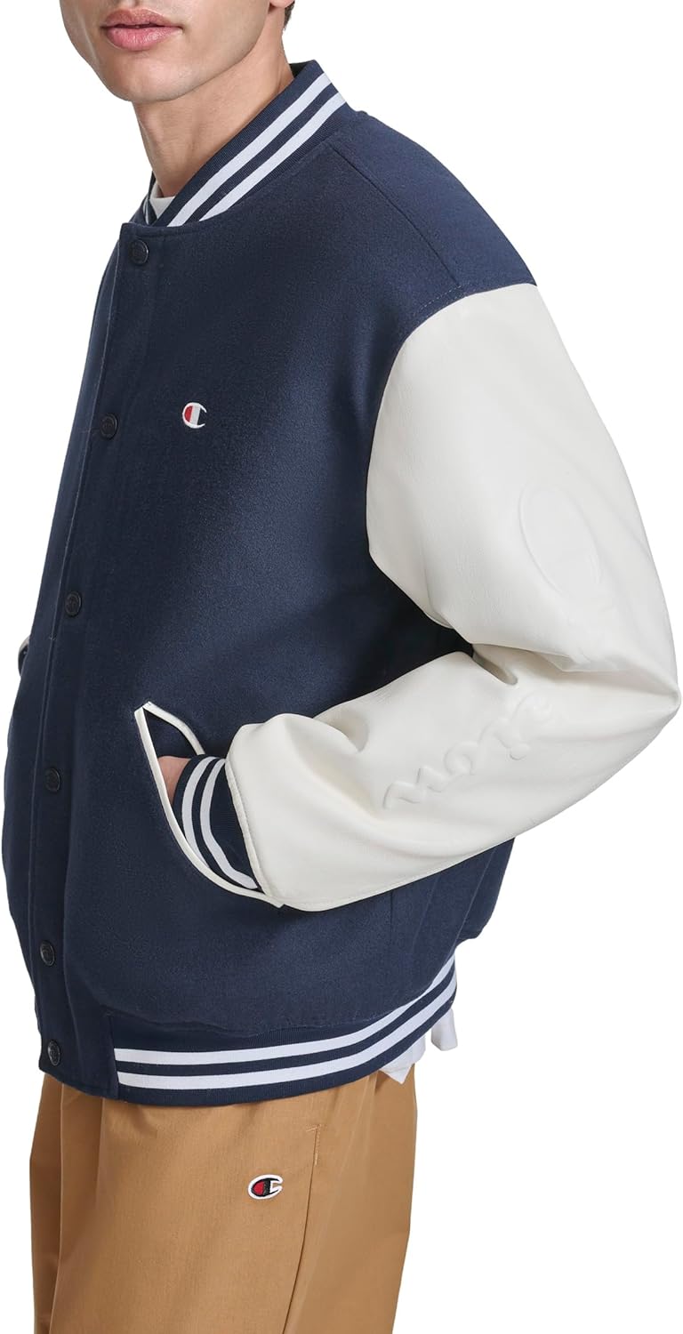 Champion Men's Letterman Varsity Bomber Jacket With Quilted Lining & Embroidered Sleeves - Image 3