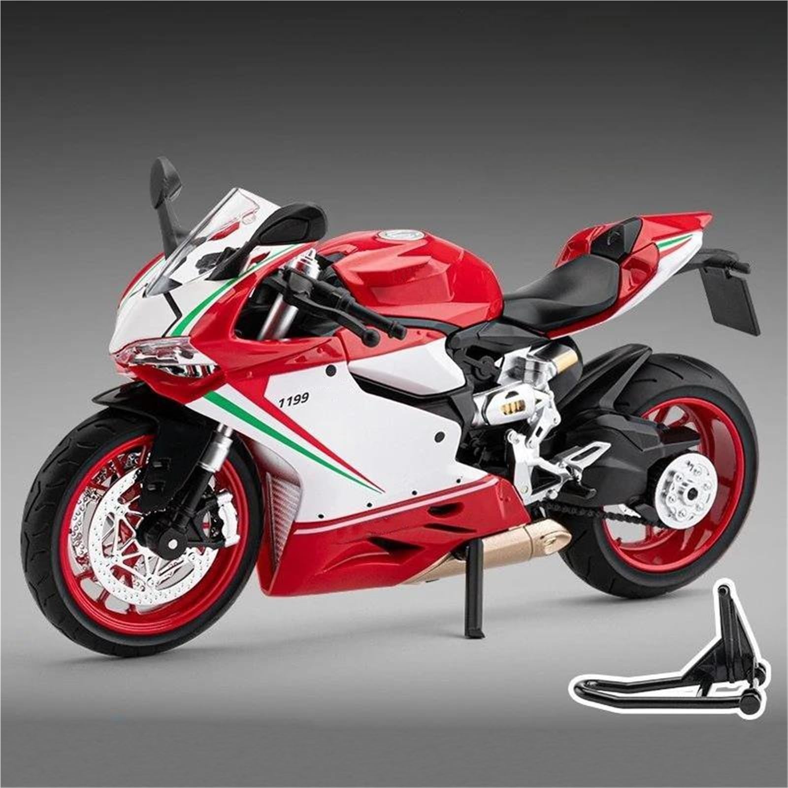 Modelo de Juguete Modelo De Motocicleta A Escala 1:9, Portátil, Carreras, Dedo, Simulación Moto, Juguete Colección para Ducati 1199(Red White)