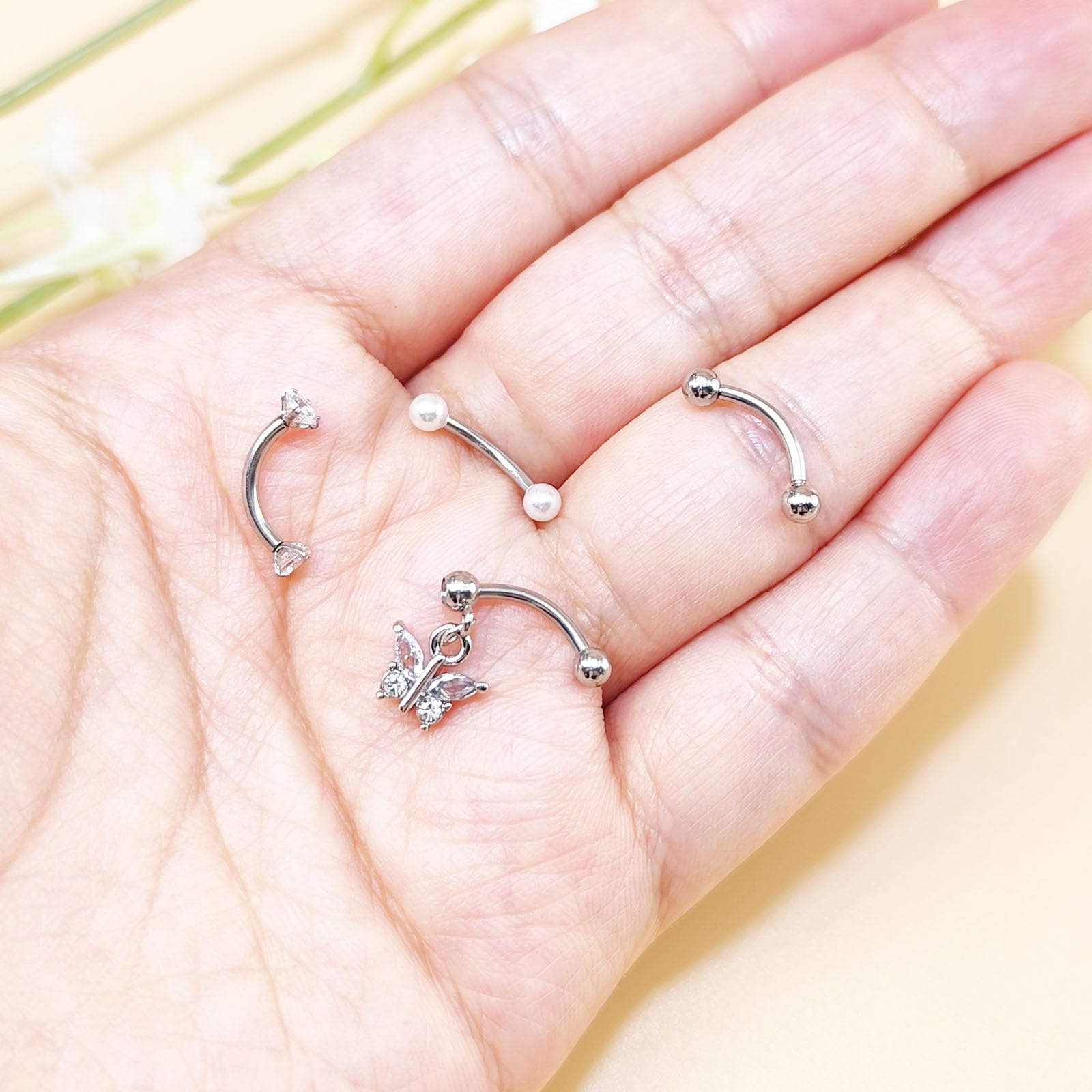Zakrzywiona sztanga brwi warga pierścień wieża stokrotka helix pręty 8 mm stal nierdzewna 16G piercing banan srebrny złoty