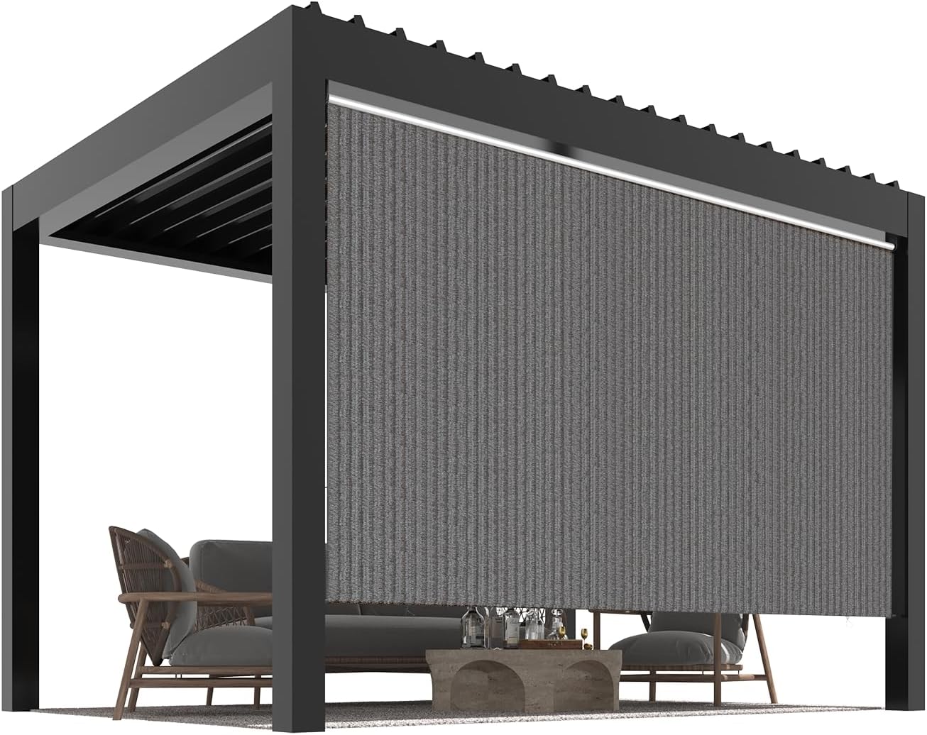U-MAX Outdoor Roller Shade, 10'(W) x8'(H) Sun Shade Cover Canopy with 99% UV Protection, 220GSM HDPE Exterior Cordless Roll Up Blinds Privacy Screen for Patio, Pergola, Gazebo, Grey