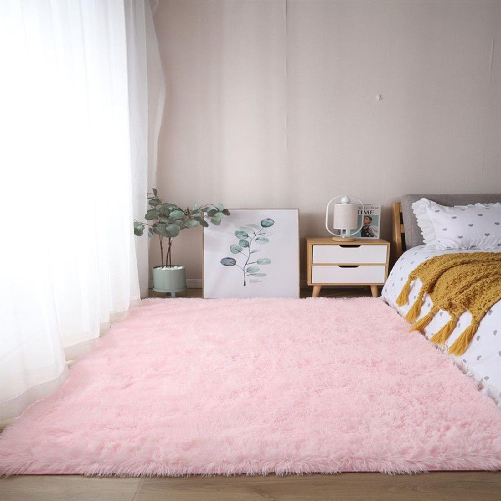 Tapis de salon rose 60x100 cm moderne en peluche unicolore doux