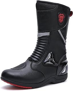 Botas de motocicleta, barra de luz de visão noturna respirável com proteções sapatos de motocicleta, botas de motocicleta homens homens (Color : Black, Size : 39 EU)