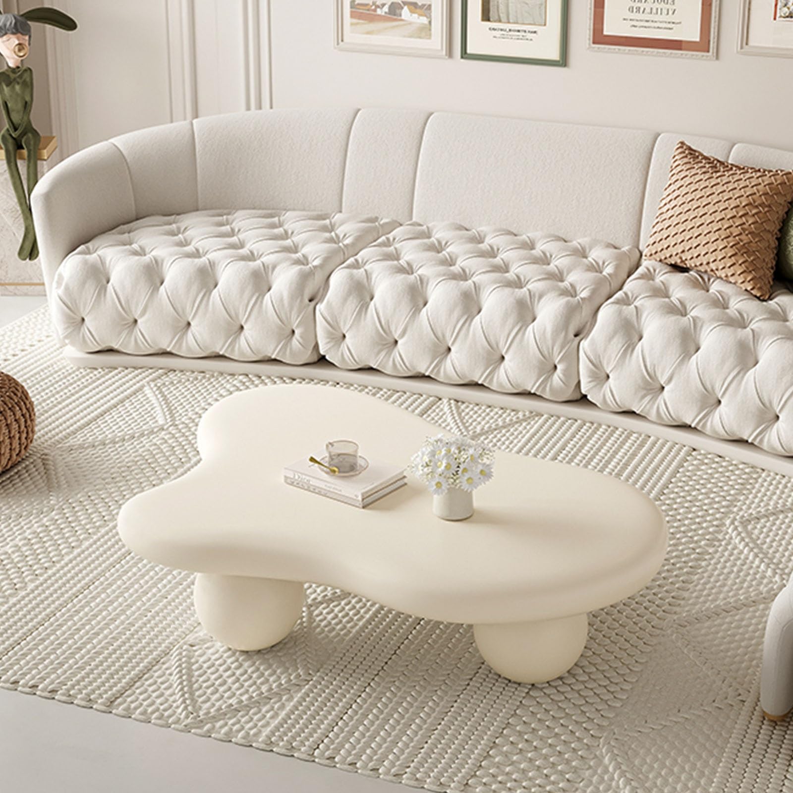 Moderna mesa de centro irregular de dibujos animados, diseño minimalista de tres patas de nube para sala de estar, muebles de interior elegantes, perfectos para niños y adultos