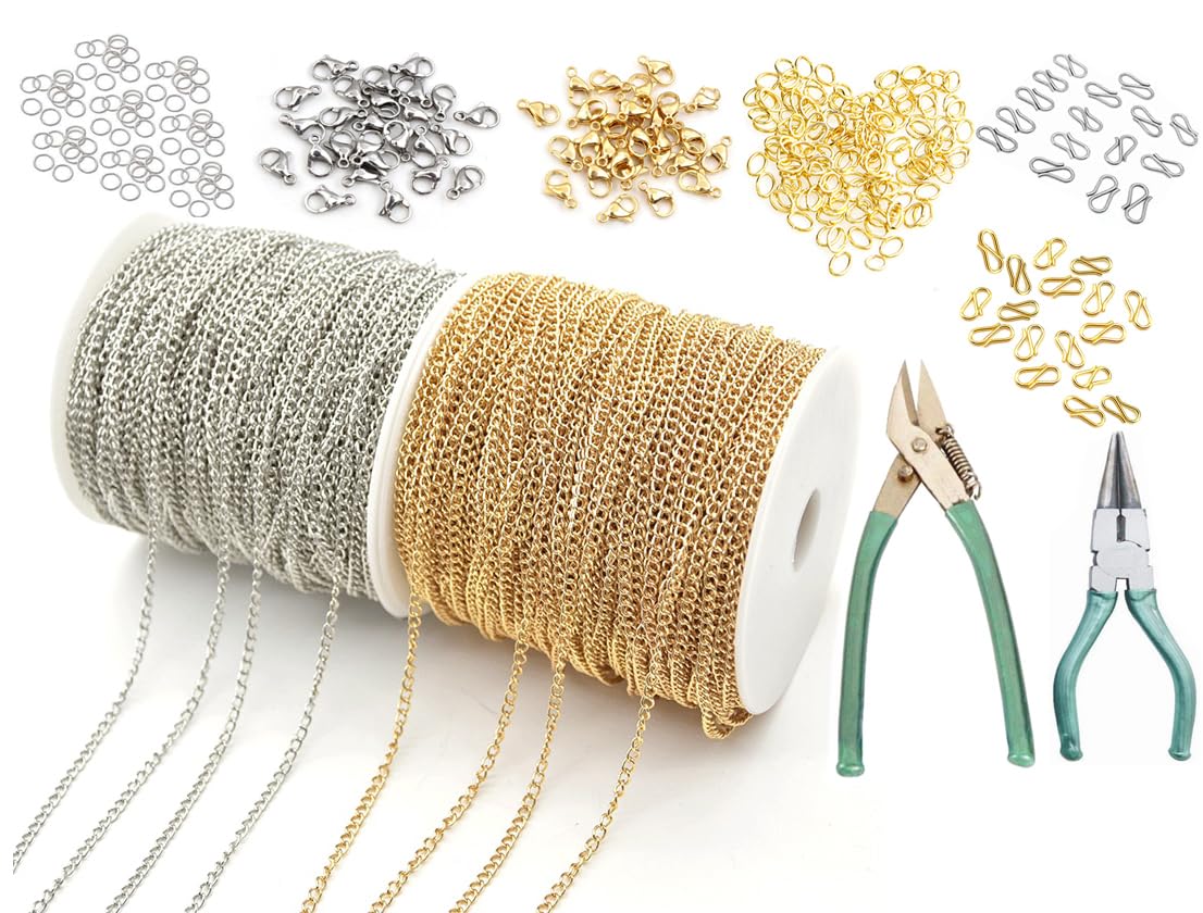 CRAFTS HAVELI Jewelry Making DIY Necklace & Bracelet Supplies – Silver & Golden Link Chains 5 Mtr Each, Jump Rings, Lobster Clasps, Cutter, Nose Pliers & S Hooks – Complete Crafting Kit-image-5