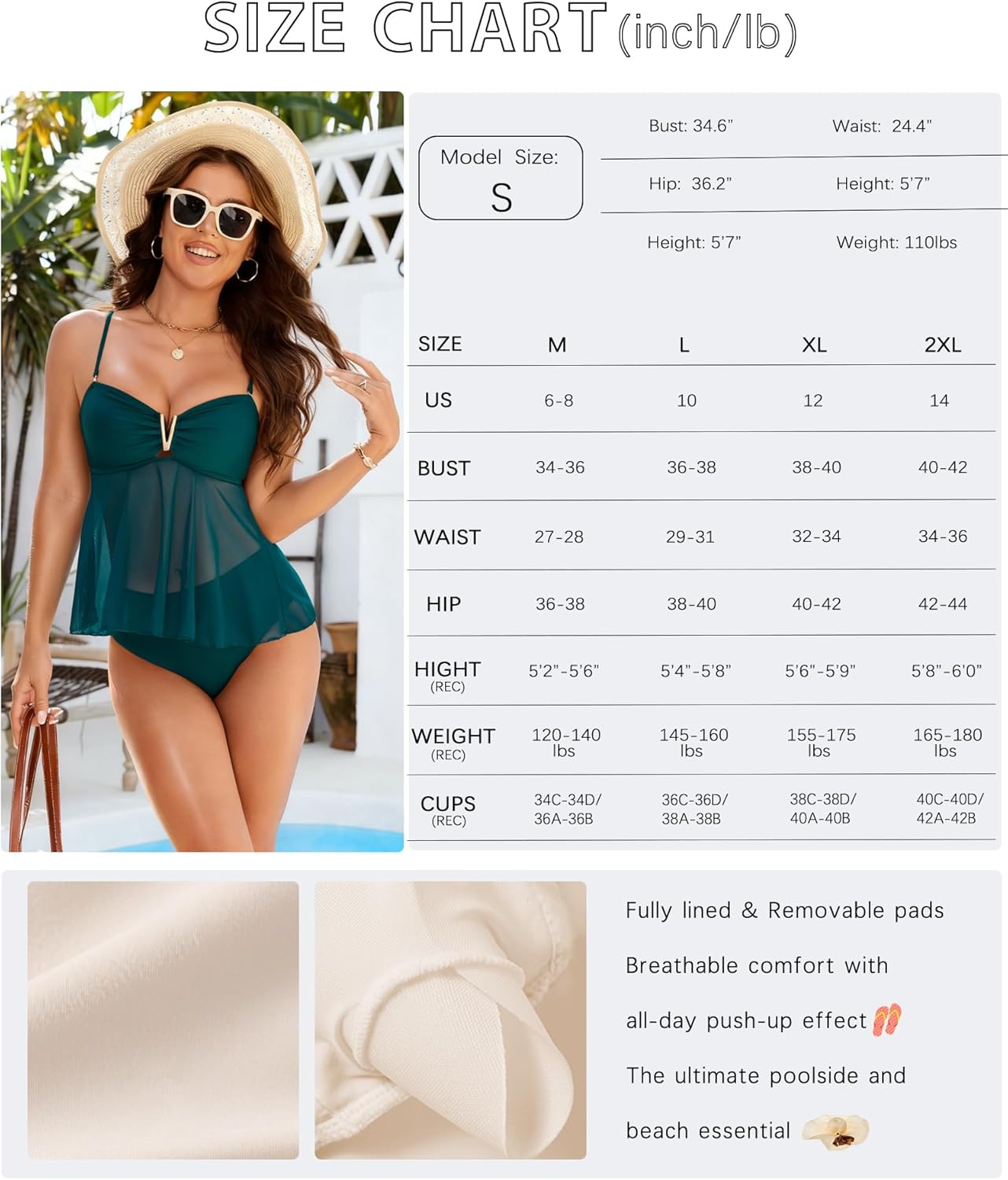XUNYU Tankini Swimsuits for Women 2 Piece Mesh Bathing Suit Bandeau Tankinis Top High Waisted Tummy Control Swim Suits 2026 - Image 7