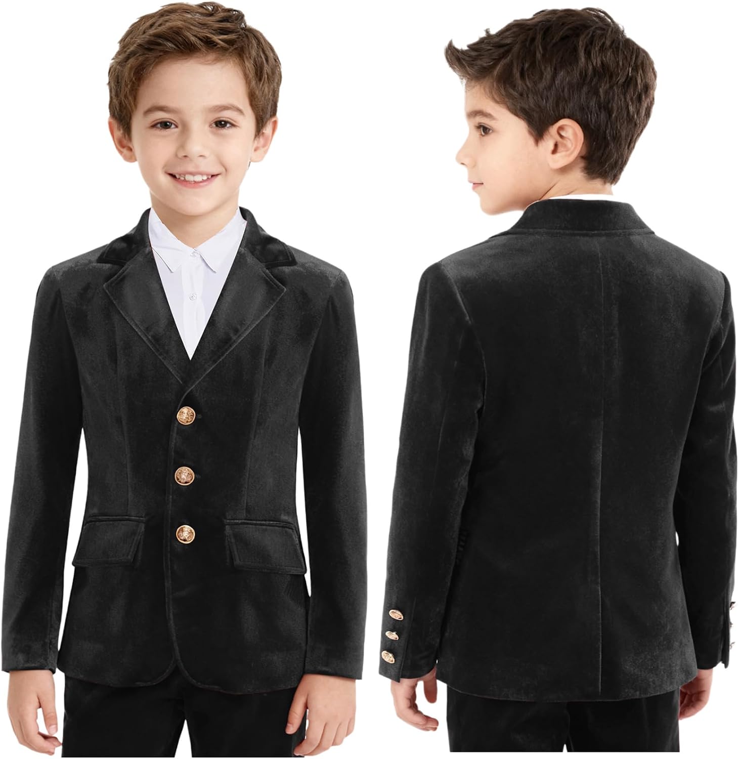 Velvet Suit Jacket for Boys - Long Sleeve Button Down Blazer for Kids Formal to Semi-Formal Occasions