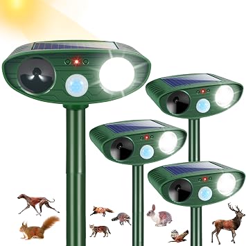 2026 New Squirrel Racoon Fortress Pro Deer Repellent, Solar Ultrasonic Animal Repeller Outdoor with Flashing Light, Waterproof Animal Deterrent Devices to Protect Yard from Cat Rabbit Dog Coyote Skunk
