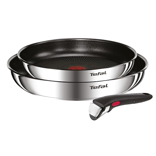 Tefal Ingenio Emotion Set of 2 Frying Pans 22/26 cm + Removable Handle, Induction Safe, Non-Stick, Titanium Coated, Thermo-Signal, Dishwasher and Oven Safe