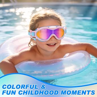 2 Pack Kids Swim Goggles Cute Cartoon Kids Swimming Goggles Girls Ages 3-16 | Anti-Fog UV Protection Swim Glasses with Wide Silicone Strap, Built-in Earplugs Leak-Proof