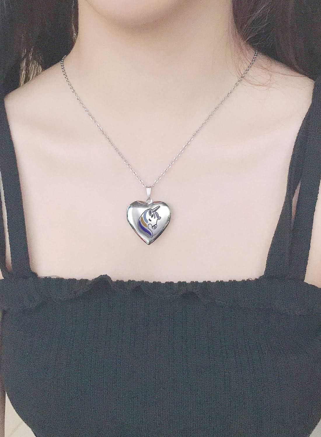 YOUFENG Unicorns Gifts for Her Love Heart Initial Letter Locket Necklace that Holds Pictures Enamel Locket Pendant Gifts for Women - Image 4
