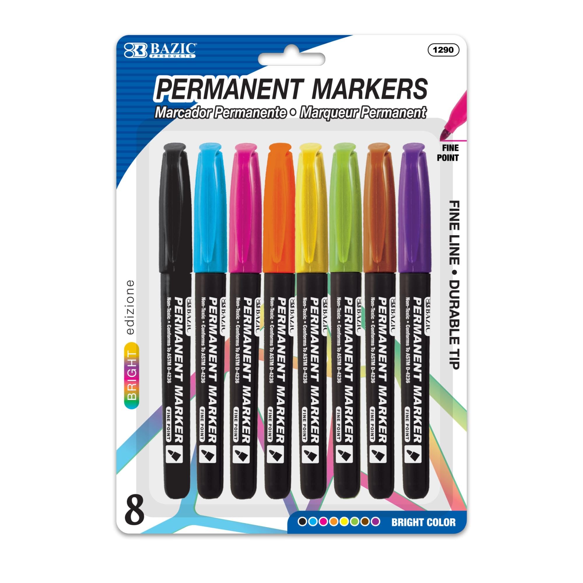 Bazic Fancy Couleurs Pointe fine marqueurs permanents W/clip de poche (8/Lot)