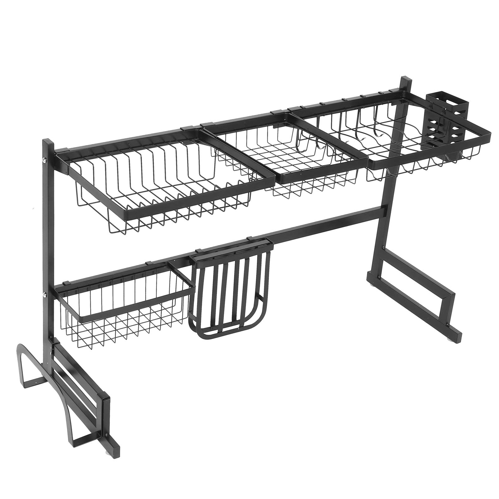 85 cm Edelstahl-Spülbecken-Wäscheständer, Multifunktionaler Küchen-Organizer für den Heimgebrauch, Schwarz