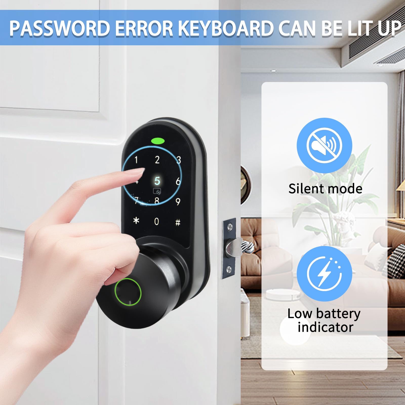 Pomo de puerta de entrada sin llave, cerradura de puerta con teclado electrónico, cerradura de puerta con teclado