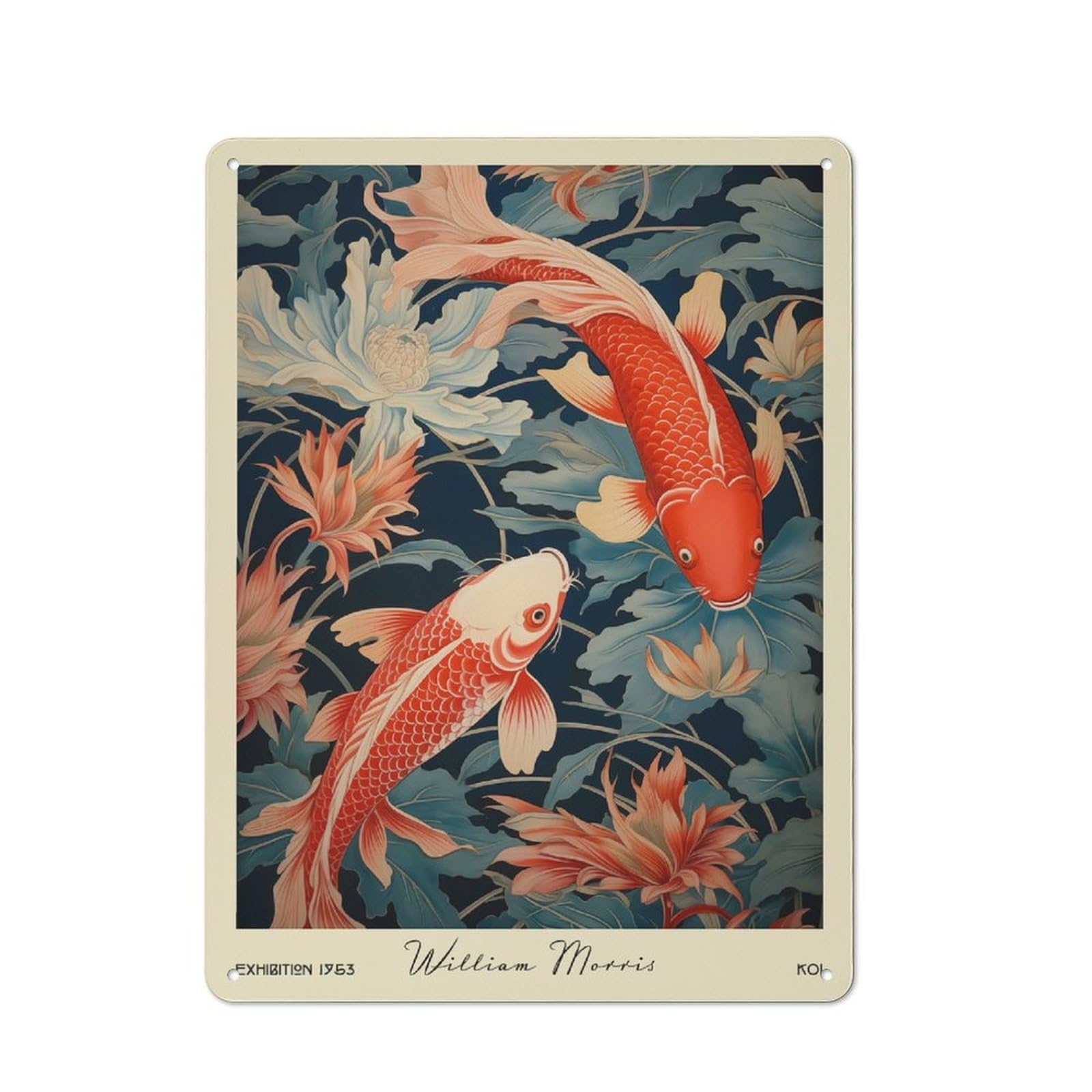 Junmoney Style-23 William Morris Koi Fish Classic Metal Wall Decor 40X30cm, Metal Sign For Cafe, Pub, Workshop Or Home Bar, Small Accent For Blank Walls