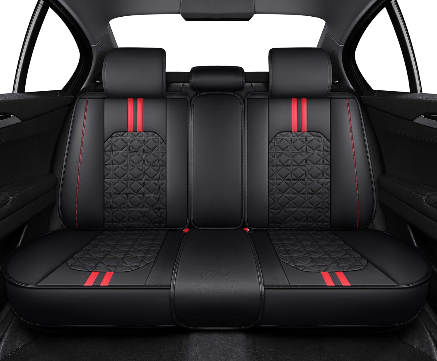 YIERTAI Car Seat Covers Waterproof Faux Leather Universal Fit for Most Cars Sedans SUV Truck Pick-up Automotive Seat Cover Accessories(Full Set Black-Red)