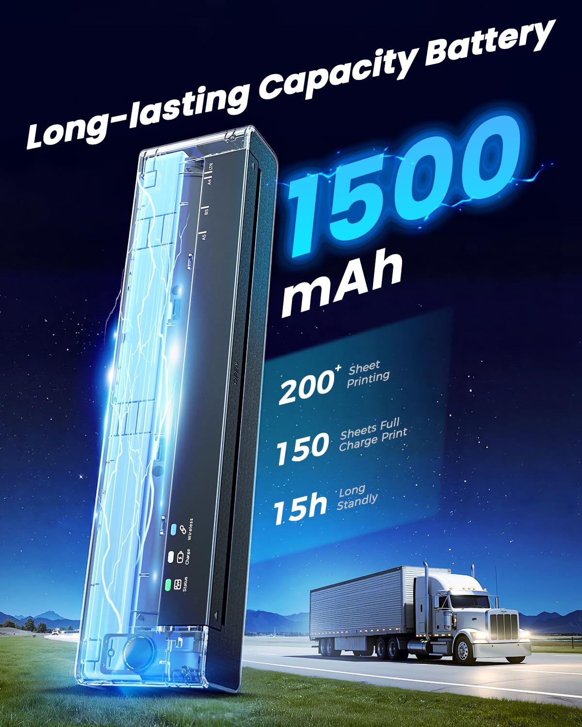 TATTMUSE Portable Printers Wireless for Travel, Inkless Printer for Phone & Laptop, Mobile Thermal Small Bluetooth Compact Dot Matrix Printer for Home Use, Support 8.5" X 11" US Letter & A4 Size