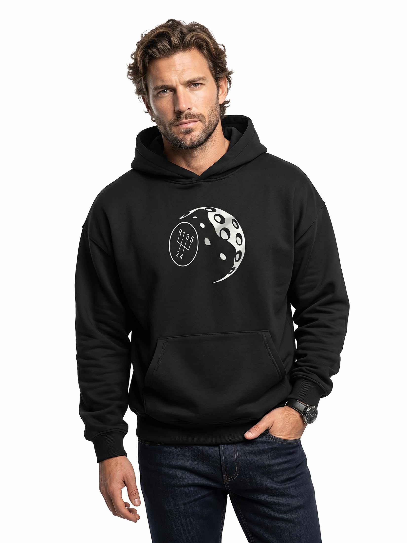 MAKAYA bluza z kapturem męska vintage racing z motywem gałki zmiany biegów golf styl retro tuning hoodie z nadrukiem