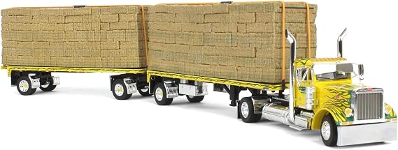 DCP 1/64 Peterbilt 379 Truck & 2 Pup Flatbeds with Hay Loads, 2024 NTT'NC Show 69-1815