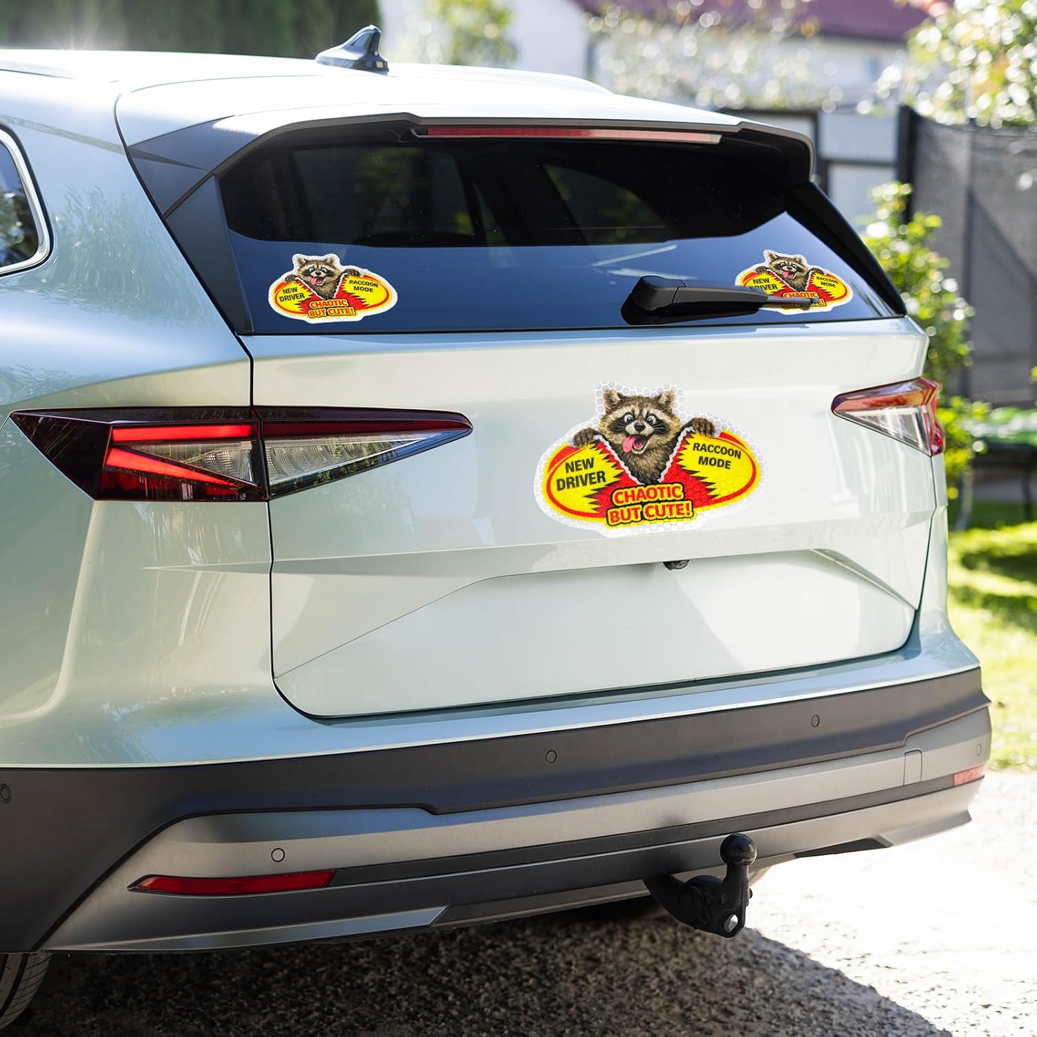 3 Pack New Driver Magnet Set, Reflective Funny Animal Car Magnet Stickers, Waterproof Student Driver Bumper Decals, Removable Durable Novelty Safety Sign for Rear Window Tailgate (Raccoon)