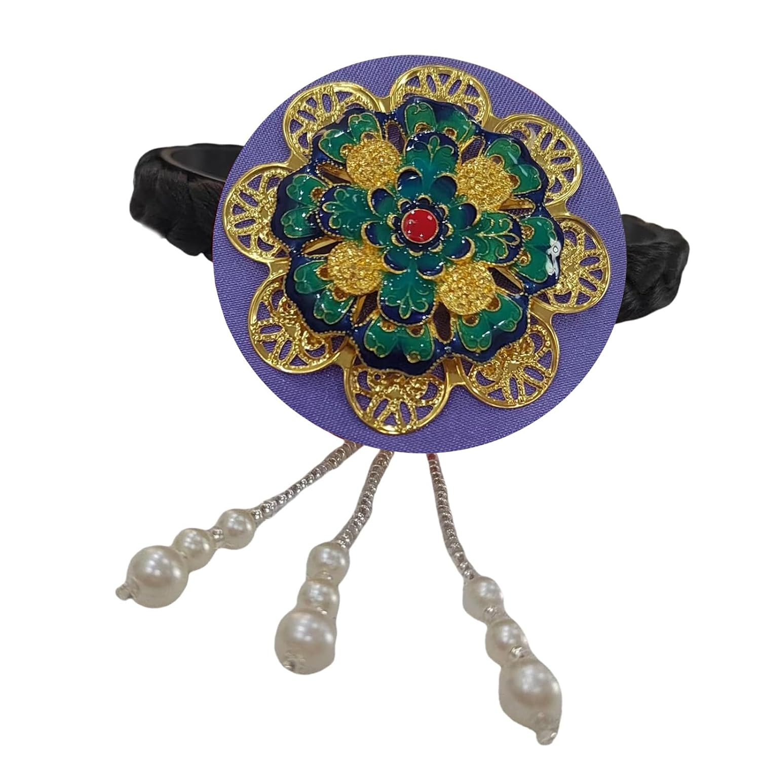 hejhncii Hanbok Hair Hoop with Faux Pearls Traditional Korean Hairpiece Blue Glaze Headwear for Cultural Event and Daily Wear Traditional Costume Accessory