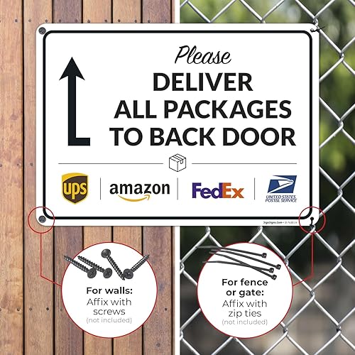 Vista 336 de Cartel de entrega del paquete, letrero de instrucciones de entrega, 10 x 7 pulgadas, aluminio 040 libre de óxido, resistente a la decoloración