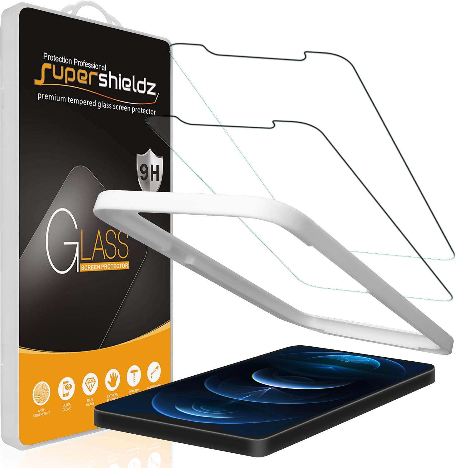 Supershieldz (2 Pack) Designed for iPhone 12 Pro Max (6.7 inch) Tempered Glass Screen Protector with (Easy Installation Tray) Anti Scratch, Bubble Free