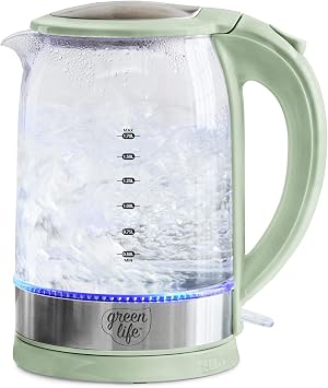 GreenLife 1.7 Liter Electric Glass Kettle, Sage Green
