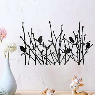 cape leadwort Metal Birds on Branches Wall Art Decor Sculptures, Metal Tree with Birds Wall Art, Wall Mounted Indoor/Outdoor Garden Decor, Gift for Bird Lovers