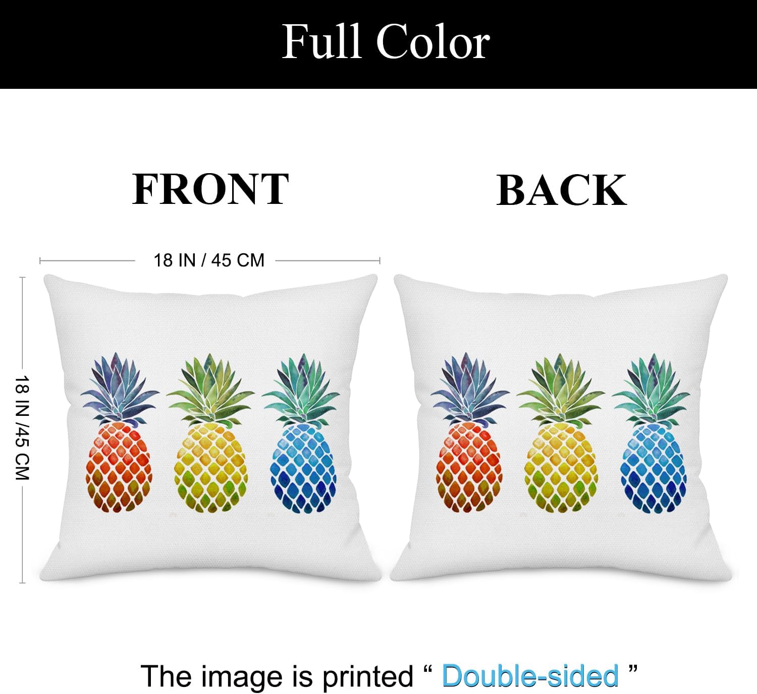 Pineapple Decorative Throw Pillow Covers, Set of 2 Watercolor Tropical Summer Fruit 18x18 Inch Outdoor Pillow Cases for Home Decor Sofa Bedroom image 5