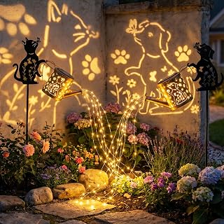 Solar Watering Can:Cat and Dog Set, Garden Decoration Gift for Women | Auto On/Off at Dusk, 8–10-Hour Runtime, Decorative Cat Dog Patterns, Solar-Powered, For Patio and Yard Use