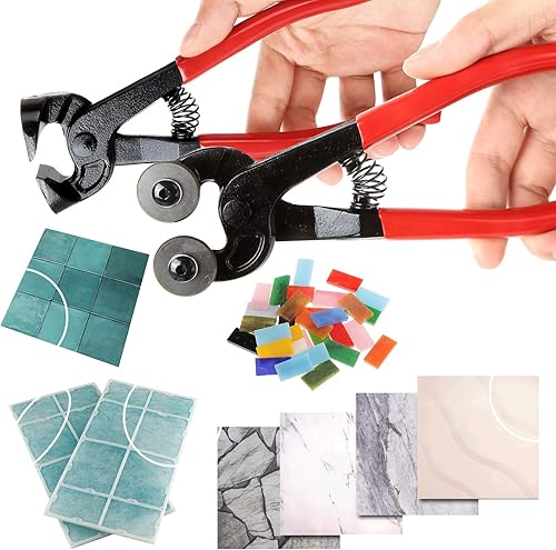 Miniatura 6 de Juego de 2 pinzas de vidrio para azulejos de vidrio, pinzas de mosaico de vidrio con ruedas resistentes y pinzas de azulejos de cerámica, alicates